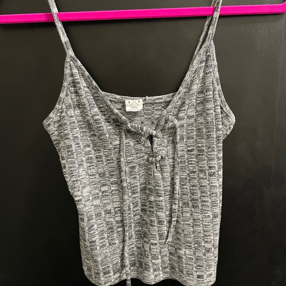 Grey Lace Up Tank Top